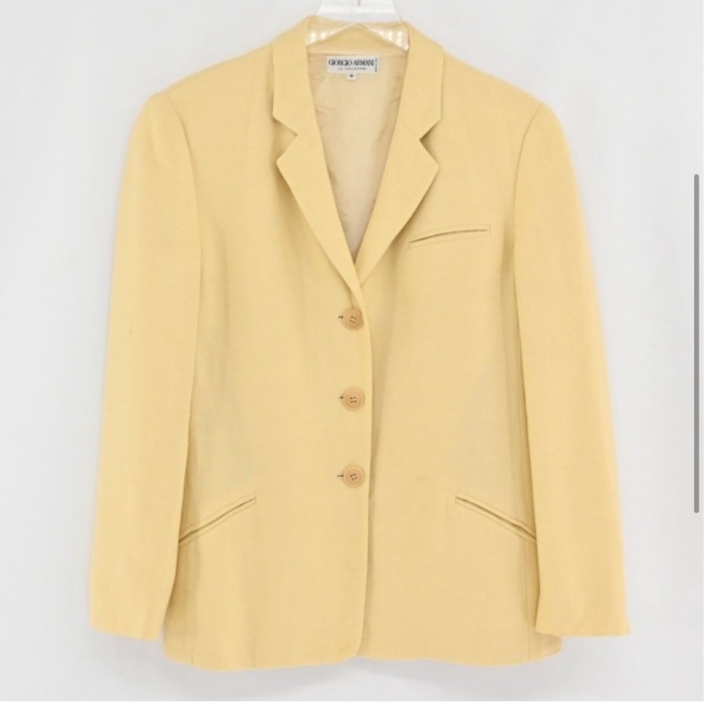 VTG 90s GIORGIO ARMANI Womens Size 6 Blazer Pastel Yellow Linen Silk Blend Italy